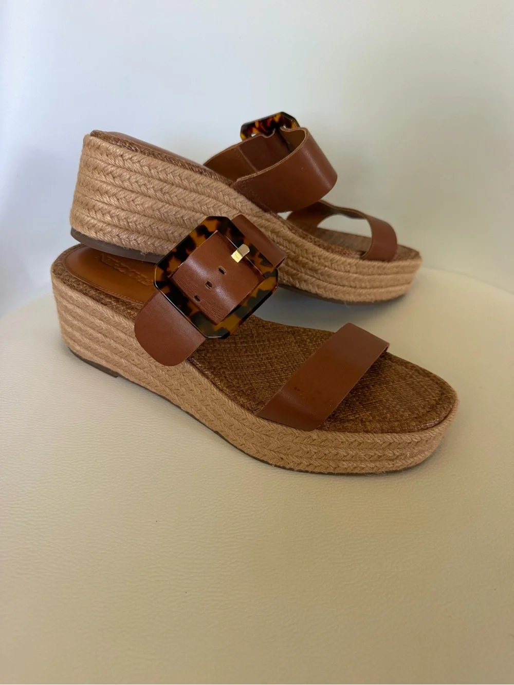 J.McLaughlin Fleur Wedges New NWOB Leather Tortoise Buckle Sandals 8.5